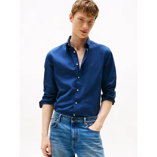 Businesshemd TOMMY HILFIGER "FLEX POPLIN SOLID", Herren, Gr. M, N-Gr, blau (aegean sea), Popeline, Obermaterial: 100% Baumwolle, unifarben, regular fit hüftlang, Ärmel mit Ärmelschlitz 1-Knopf-Manschette, Hemden Businesshemd, Regular Fit Flex Cotton