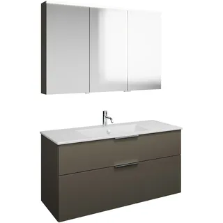 burgbad Eqio Set, bestehend aus Spiegelschrank links, Keramik-Waschtisch Slim und Waschtischunterschrank, Breite 1220mm, SHCP122RF2010C0001G0146, Farbe: Grau Hochglanz / Grau Hochglanz, Griff Chrom