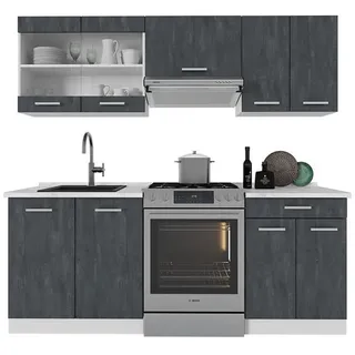 Vicco Küchenzeile R-Line 200 cm Schwarz Beton/Weiß