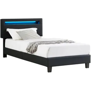 CARO-Möbel Polsterbett MIT LED Benito 90X200 Cm , Schwarz , Textil , Mode , 90x200 cm , Schlafzimmer, Betten, Polsterbetten