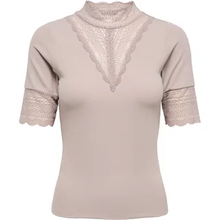 Spitzenshirt ONLY "ONLTILDE HIGHNECK S/S TOP JRS NOOS", Damen, Gr. XL, etherea, Jersey, Obermaterial: 95% Viskose, 5% Elasthan, unifarben, slim fit normal, hoch geschlossener Ausschnitt, Shirts Spitzenshirt, Topseller