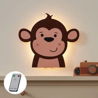 Lights4fun LED Affen Wandleuchte mit Fernbedienung Dimmbar Nachtlicht Kinderzimmer Nachtlampe Wanddeko Kinderzimmer Tischlampe