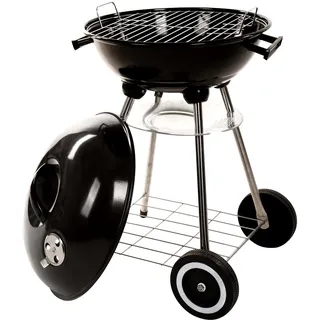 Holzkohle-Kugelgrill mit Deckel auf Rädern - Schwarz