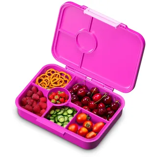 schmatzfatz Bento-Box für Kinder - BPA-frei, Auslaufsicher, 4-6 Fächer, Modular, Spülmaschinenfest, Brotdose für Kindergarten, Vesperbox, Snackbox, Lila Sonne, 20,8 x 4,5 x 15 cm