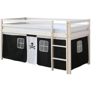 Homestyle4u Hochbett Spielbett 90 x 200 cm Kiefer massiv weiß pirat