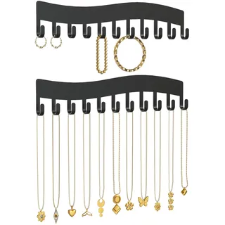 Josmimic Schmuckhalter Wand – Kettenhalter für Halsketten, Armbänder und Ohrringe – Hängende Schmuckaufbewahrung, 2er Set Schwarz