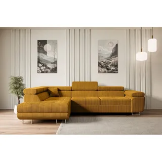 altdecor Ecksofa Cord mit Schlaffunktion 2-Sitzer Senfgelb