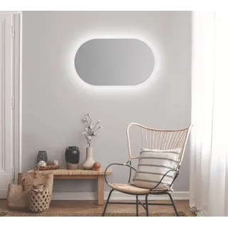 Talos LED Design Spiegel oval weiß 45x75 cm - feuchtraumgeeignet für Ihr Badezimmer - Wandspiegel mit umlaufendem Raumlicht - mit hochwertigem, Aluminiumrahmen