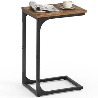 VASAGLE Beistelltisch, Sofatisch, C Form, Couchtisch, mit Metallgestell, industriell, für Wohnzimmer, Schlafzimmer, vintagebraun-schwarz LET350B01