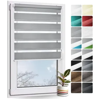 Rollmayer Doppelrollo Klemmfix ohne Bohren Grau B110 x H130cm | Klemmrollo Fensterrollo Duo Rollo Sonnenschutzrollo Zebrarollo Seitenzugrollo für Fenster und Tür