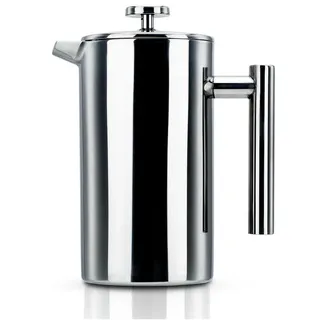 Intirilife Kaffeekanne in SILBER – 1l nach französischem Pressensystem aus Edelstahl mit Edelstahlfilter – Pressstempelkanne Kaffeemaschine Kaffeepresse - Silber