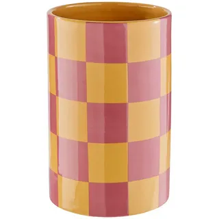 Butlers Vase Checker Ø20cm , Rot, Gelb , Stein , 22 cm , Dekoration, Vasen, Keramikvasen