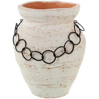 DRW Tischvase aus Keramik mit Metallringen in Schwarz und Weiß, 25 x 24,5 x 30 cm