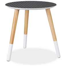 Bild von Beistelltisch rund, dekoratives Muster, Holztisch niedrig, Dreibein Tisch, HxD 40,5x40cm, schwarz/weiß/Natur, MDF