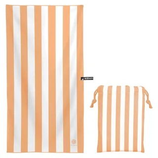 PEAQUE Mikrofaser-Handtuch mit Tasche - 80 x 160 cm - gestreiftes Badetuch, Reisehandtuch, Microfaser Handtücher, leicht, schnelltrocknend, dünn - Orange/Weiß