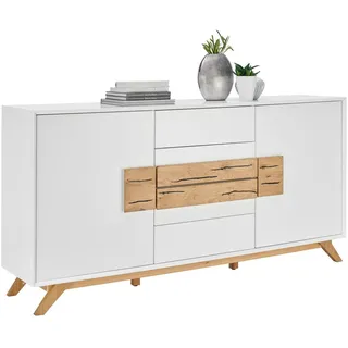 Xora Sideboard , Weiß, Eichefarben , Holz , Eiche , massiv , 4 Fächer , 4 Schubladen , 178x89x40 cm , Fsc , Beimöbel erhältlich, stehend , Kleinmöbel, Kommoden, Sideboards