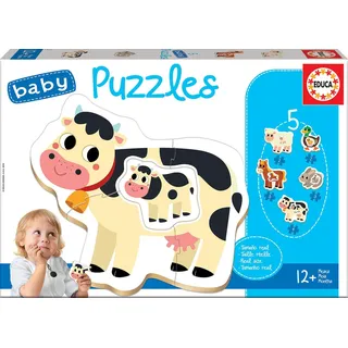 Educa - Bauernhof, Baby Puzzleset mit 5 Puzzles für Kinder ab 12 Monaten (17574)