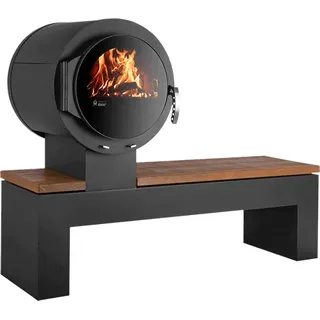 KANUK | Kaminofen Kanuk - Bank | Buchenholz / Goldenteak gestrahlt | 8 kW