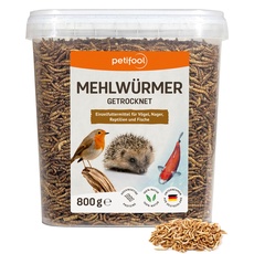 petifool Mehlwürmer 800g – getrocknete Mehlwürmer - gesunder Insektensnack für Schildkröten, Fische, Vögel, Reptilien und Nager