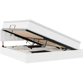 vidaXL Bett mit Stauraum und LED Reinweiß 180 x 200 cm Kunstleder - Weiß