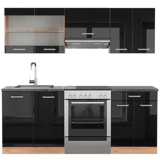 Vicco Küchenzeile R-Line 200 cm Schwarz Hochglanz