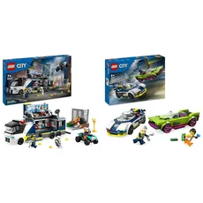 LEGO City Polizeitruck mit Labor, Polizei-Set mit Quad und LKW-Spielzeug für Kinder & City Verfolgungsjagd mit Polizeiauto und Muscle Car, Auto-Spielezug mit 2 Rennautos