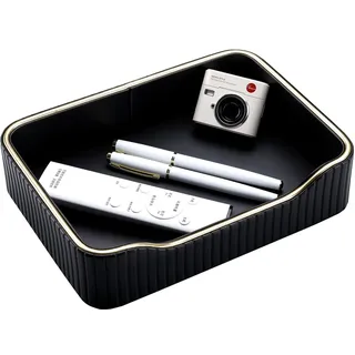 KINGFOM Deko Tablett Klein, Taschenleerer, Leder Schmuckschale Schlüsselschale Flur, Büro Stiftablage, Schmuckablage Valet Tray für Wohnzimmer, Schlafzimmer, Badezimmer (Schwarz)