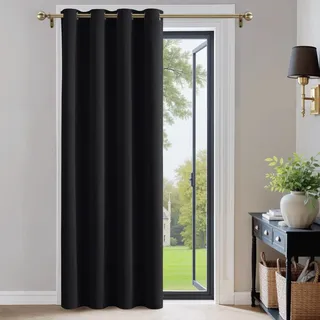 Pony Dance Türvorhang Blickdicht Gardinen 1 Stück H 210 x B 132 cm Verdunkelungsvorhang Ösen Thermovorhang Tür Innen Blickdichte Vorhänge Wohnzimmer Modern, Schwarz