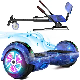 SISIGAD Hoverboard mit Hoverkart für Kinder, 6.5 Zoll Hoverboard mit Bluetooth Lautsprecher, mit LED-Leuchten, Geschenk für Kinder