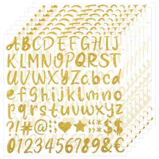 648stk Glitzernde Buchstaben Aufkleber, 2,5 cm Selbstklebend Wasserfest Alphabet Zahlen und Symbole Abziehbilder für Abschlusskappen Wasserflaschen Tassen Scrapbooking Basteln Dekor (Gold)