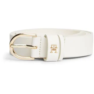 Ledergürtel TOMMY HILFIGER "ESSENTIAL EFFORTLESS 2.5 cm breit GOLD", Damen, Gr. 90, th optic weiß, Rindsleder, Gürtel Ledergürtel, Logoemblem, weiche Haptik, ovale Einfachdornschließe