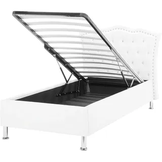 Beliani Bett Weiß mit Bettkasten hochklappbar 90 x 200 cm Schlafzimmer, Betten