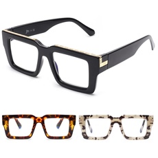 JM 3 Pack übergroße Quadratische Lesebrille für Damen Herren, Blaulichtfilter Brille mit Sehstärke +2.5