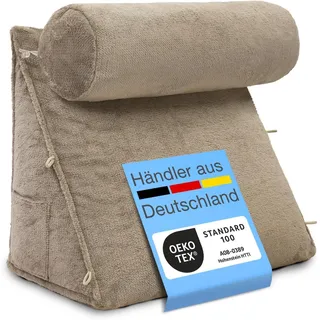 Eloneo Rückenkissen mit Nackenrolle für Bett & Sofa, 55x50x30cm, waschbarer Bezug Kissen 1 St beige