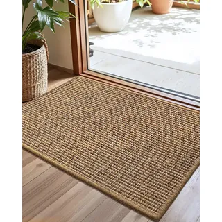 COLOR&GEOMETRY Handgewebte Jute Fußmatte - rutschfeste Schmutzfangmatte für stark frequentierte Eingänge, Natürliche & langlebige Eintrittsmatte im Landhaus-Design Sisal Braun 60x90cm
