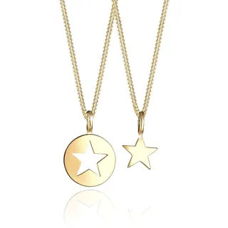 Ketten-Set ELLI "Halskette Mutter Tochter Stern Anhänger 925 Sterling Silver" Gr. 45, gold, Halsketten, Damen, ohne Stein, Silber 925 (Sterlingsilber), Ketten-Set