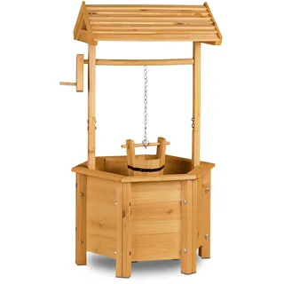 Relaxdays Dekobrunnen Garten Holz, Rolle, Eimer, HxBxT: 82 x 47 x 41 cm, Zierbrunnen, Gartendeko, Holzbrunnen, natur