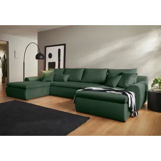 Home Affaire Wohnlandschaft HOME AFFAIRE "Win U-Form, B: 366 cm - OTTO. Verlässliche Qualität.", grün (dunkelgrün), B:366cm H:85cm T:176cm, 100% Polyester, Sofas, Wohnlandschaft, mit Bettfunktion, Bettkasten & 5 Zierkissen