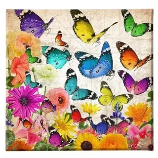 Homemania HM20KNV60x60-158 Schmetterlings-Tafel mit Tiermotiven für Wohnzimmer, Schlafzimmer, Mehrfarbig, Polyester, Holz, 60 x 3 x 60 cm