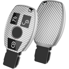 Bild Autoschlüssel Hülle für Mercedes Benz, Schlüsselhülle Cover für Mercedes Benz W204 W211 2-3 Keyless Tasten A B C E Class (Silber-Streifen)