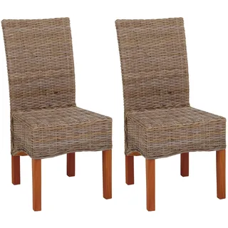 Mendler 2er-Set Esszimmerstuhl Korbstuhl Stuhl M44, Kubu-Rattan ~ ohne Sitzkissen