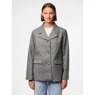 Hemdjacke PIECES "PCBIANCA LS BLAZER JACKET NOOS", Damen, Gr. M, schwarz (schwarz detail:melange), Web, Obermaterial: 100% Polyester, meliert, regular fit, V-Ausschnitt, Jacken Hemdjacke