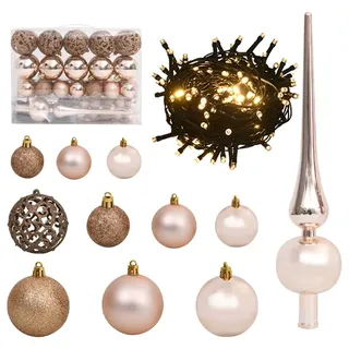 The Living Store 61-tlg. Weihnachtskugeln mit Weihnachtsbaumspitze 150 LEDs - Rosa