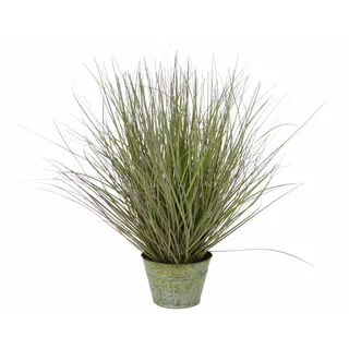 Künstliches Gras im Topf aus Zink Kunstgras Dekogras Grasbusch Grasbüschel Kunst Ziergras Solitärgras Dekopflanze Grünpflanze Pflanze Kunstpflanze