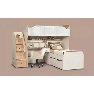 Etagenbett Hochbett Bett Doppelstockbett mit Schreibtisch Zwei Betten - Weiß