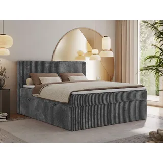 MKS MEBLE Boxspringbett 160x200 Grau Cord, Boxspringbett mit Matratze H3, Bett 160x200 mit Bettkasten and Kopfteil, Doppelbett mit Stauraum, Polsterbett 160x200 - Tiliano - Grau
