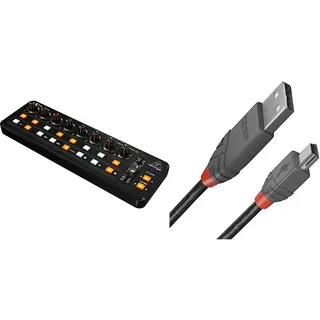 Behringer X-TOUCH MINI Ultrakompakter universeller USB-Controller & LINDY 36722 1m USB 2.0 Typ A an Mini-B Kabel, Anthra Line Anthrazit