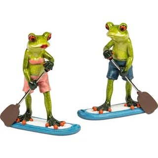 formano 2er Set Dekofigur Frösche beim Stand Up Paddling je 16x14 cm Handbemalt - Bunt