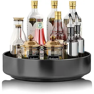 CALIYO Drehteller Organizer, Drehbares Gewürzregal aus Edelstahl, Gewürzregal Drehbar für Küche Speisekammer Schrank Schrank Tisch Arbeitsplatte, Schwarz