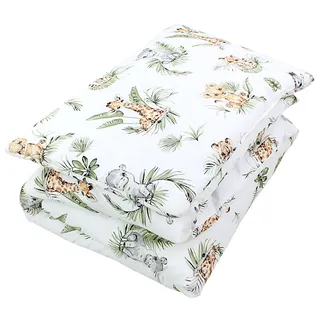 TupTam Kinder Gemusterte Bettdecken Set Ganzjahresdecke Bettdecke Kopfkissen Flachkissen 2tlg., Farbe: Safari/Löwe/Braun/Blätter/Grün, Größe: 135x100 cm